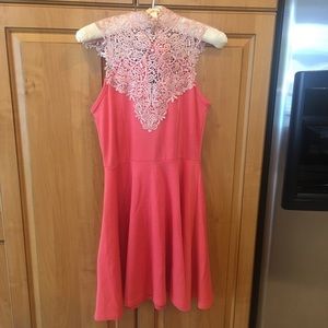Gold and salmon lace dress